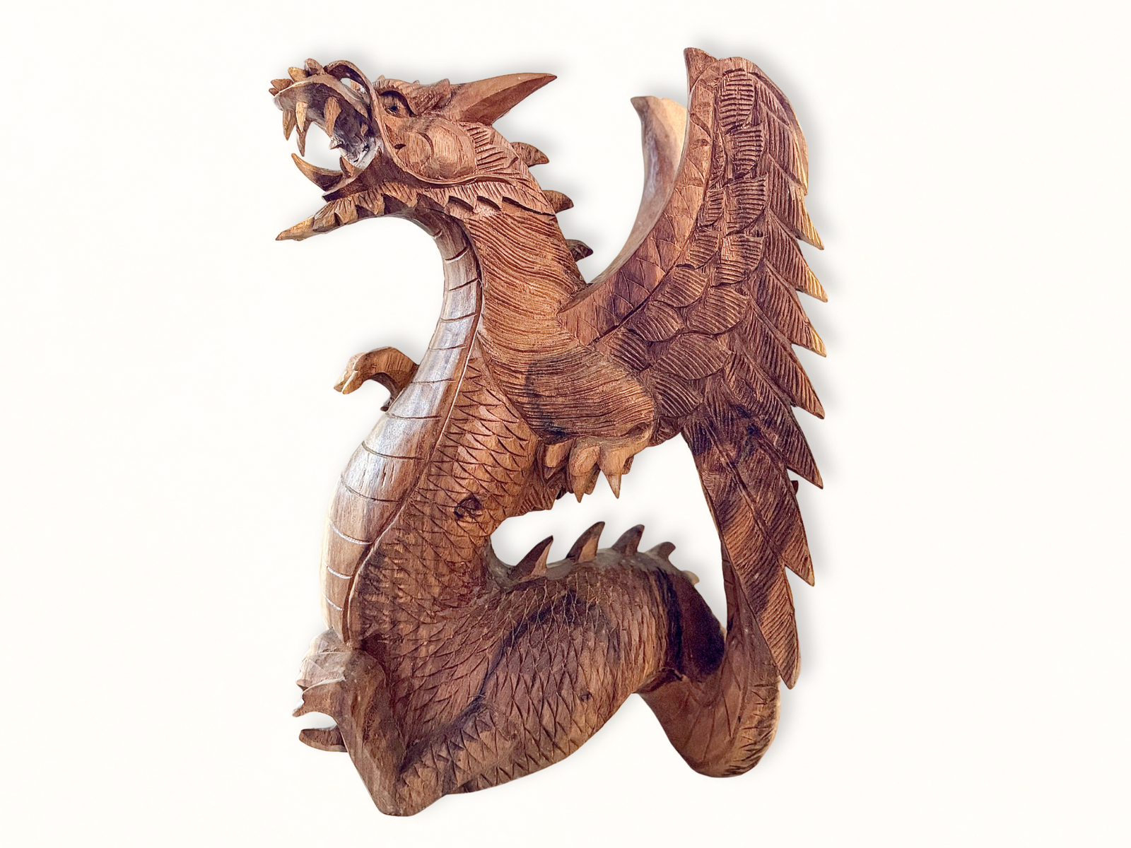 Suar Wood Hand Carved Dragon Wood Statue || Indonesia