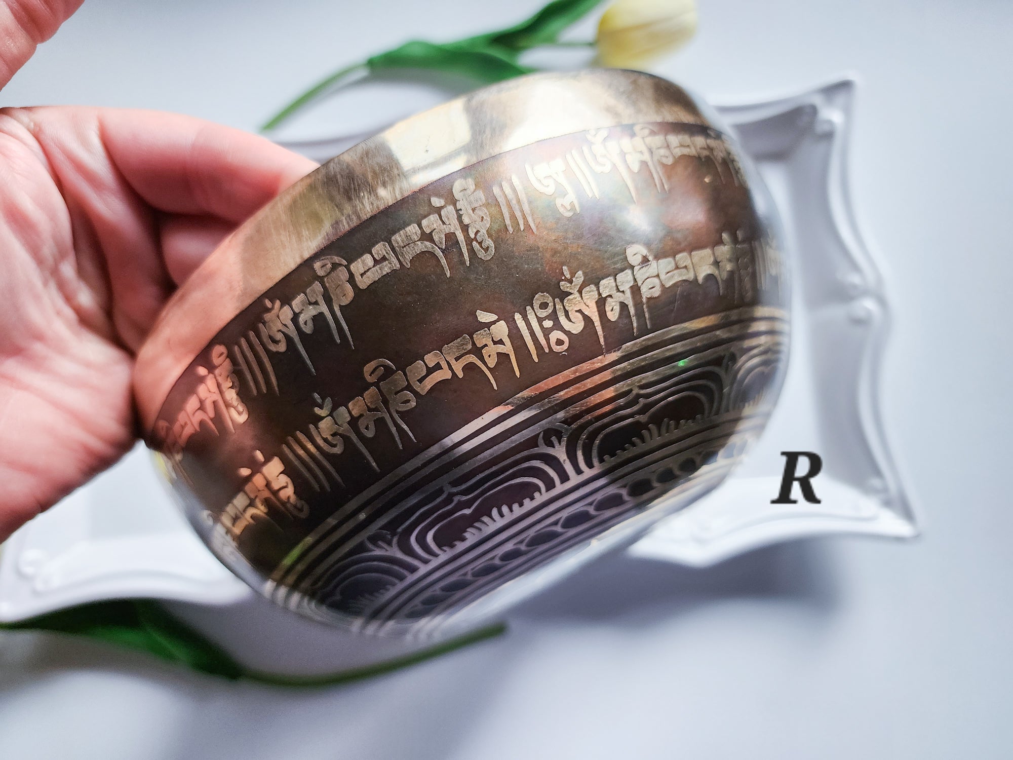 7.5" Tibetan Etched Singing Bowl