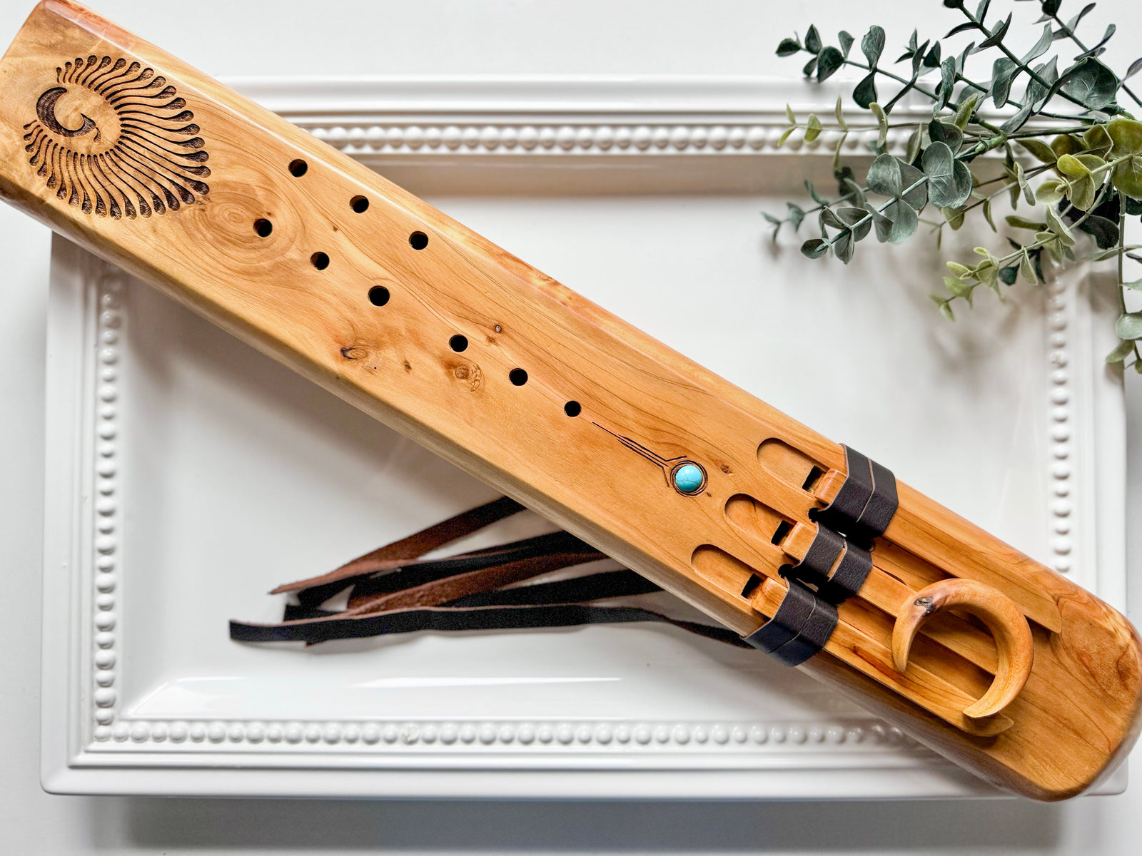 21" Aromatic Cedar Hand Carved Triple Drone Flute || Note G 432 Hz