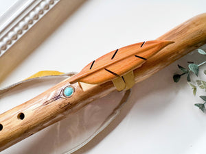 21" Natural Sungu Teak Hand Carved Flute || Note A 432Hz