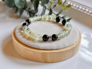 Guided Light Beaded Bracelet || Prehnite, Black Tourmaline & Herkimer Diamond || Reiki Infused