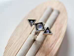 Geometric Triad Sterling Silver Ring || Rainbow Moonstone