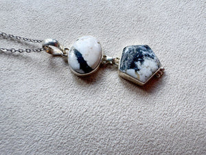 Navajo White Buffalo Stone Hexagon & Oval Sterling Necklace || Handmade