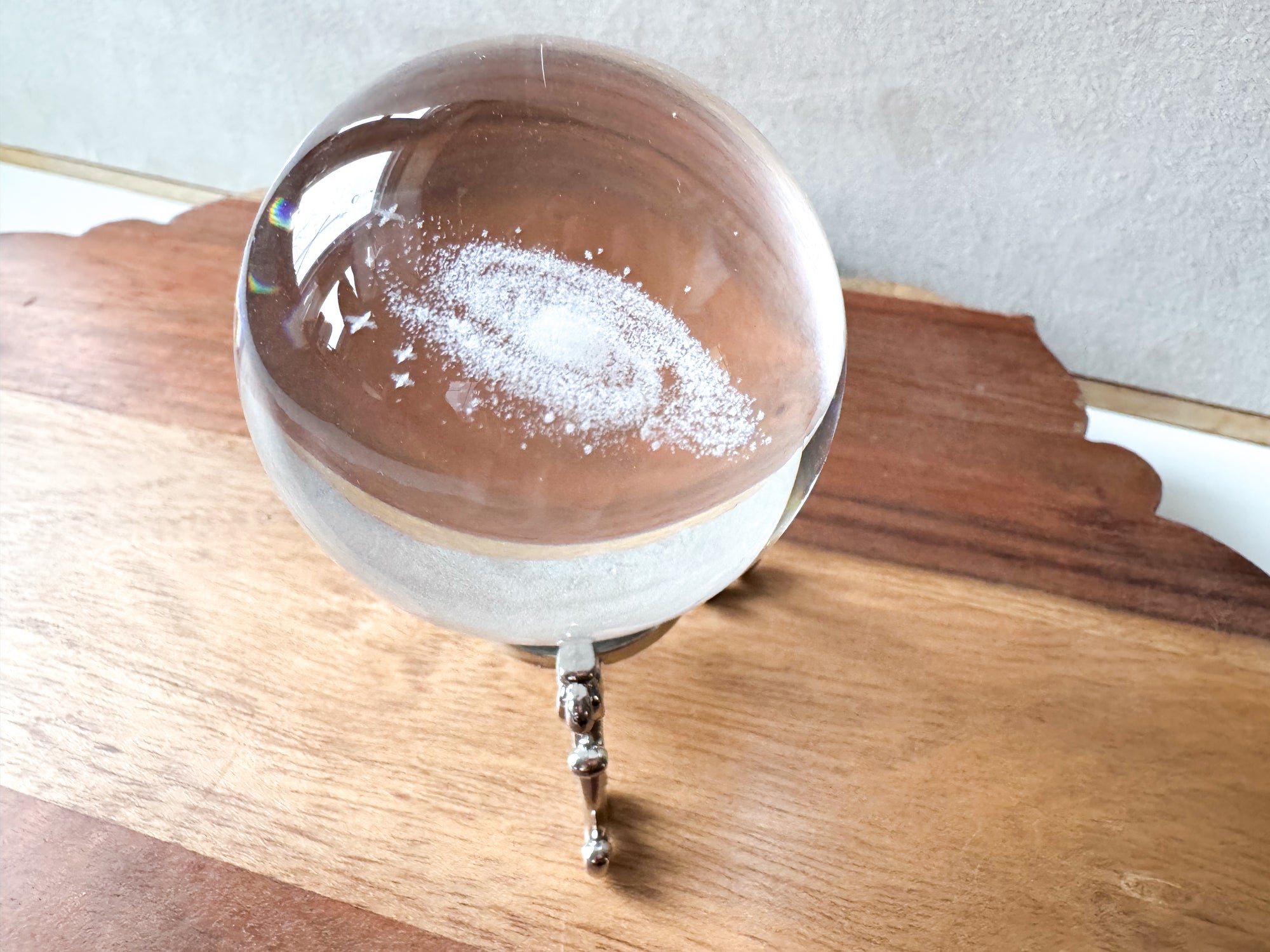 3D Laser Etched Glass Sphere with Metal Stand - Cosmic Scene