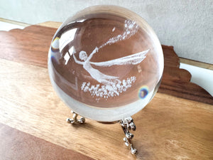 3D Laser Etched Glass Sphere with Metal Stand - Fairy
