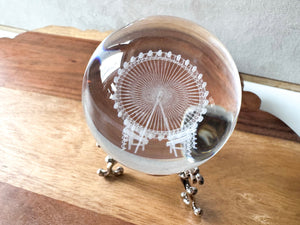 3D Laser Etched Glass Sphere with Metal Stand - Ferris Wheel