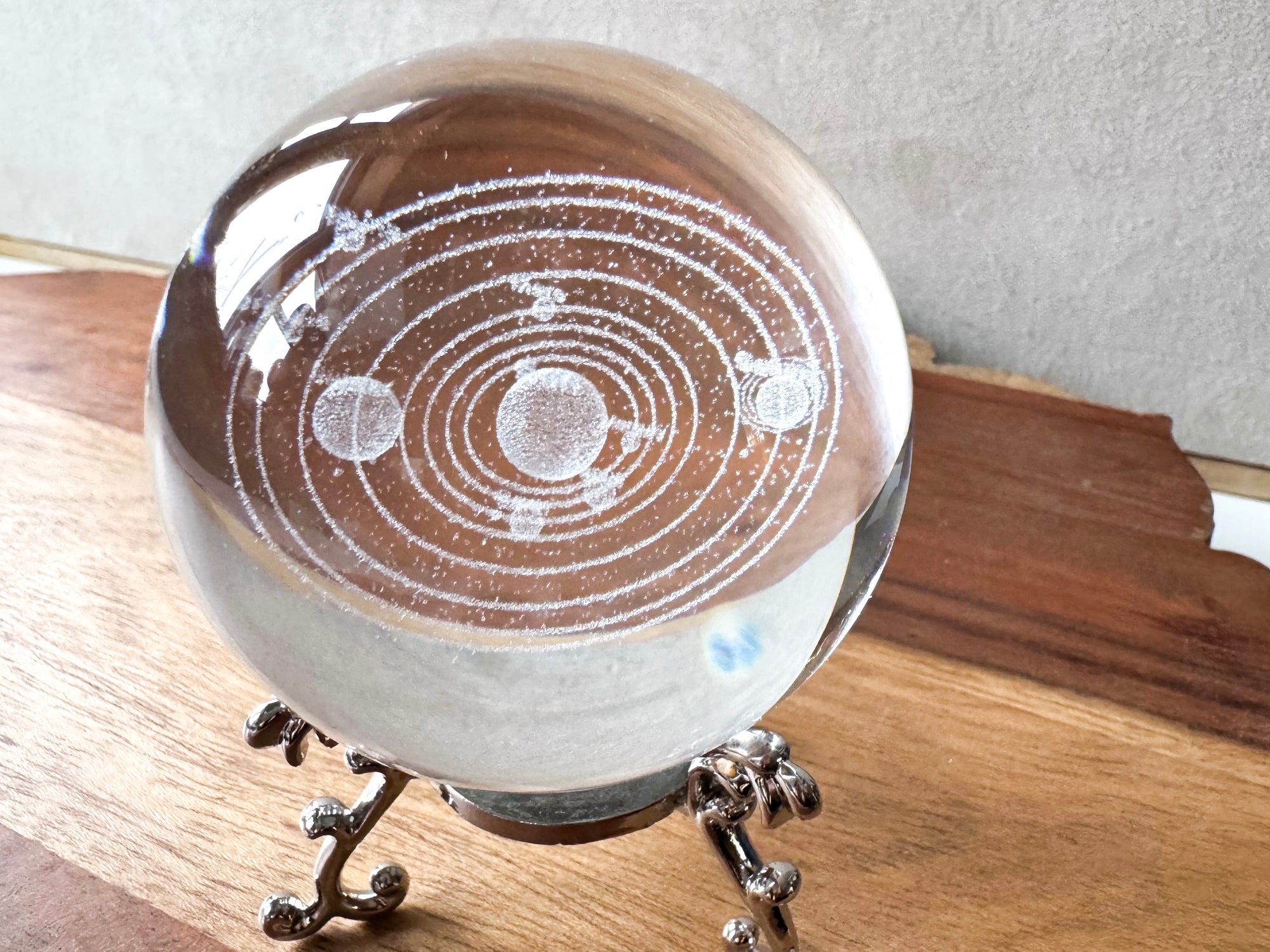 3D Laser Etched Glass Sphere with Metal Stand - Solar System