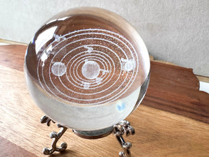 3D Laser Etched Glass Sphere with Metal Stand - Solar System