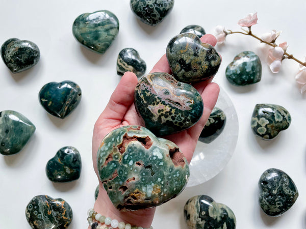 Deep Green Ocean Jasper Heart || Madagascar Angelic Roots