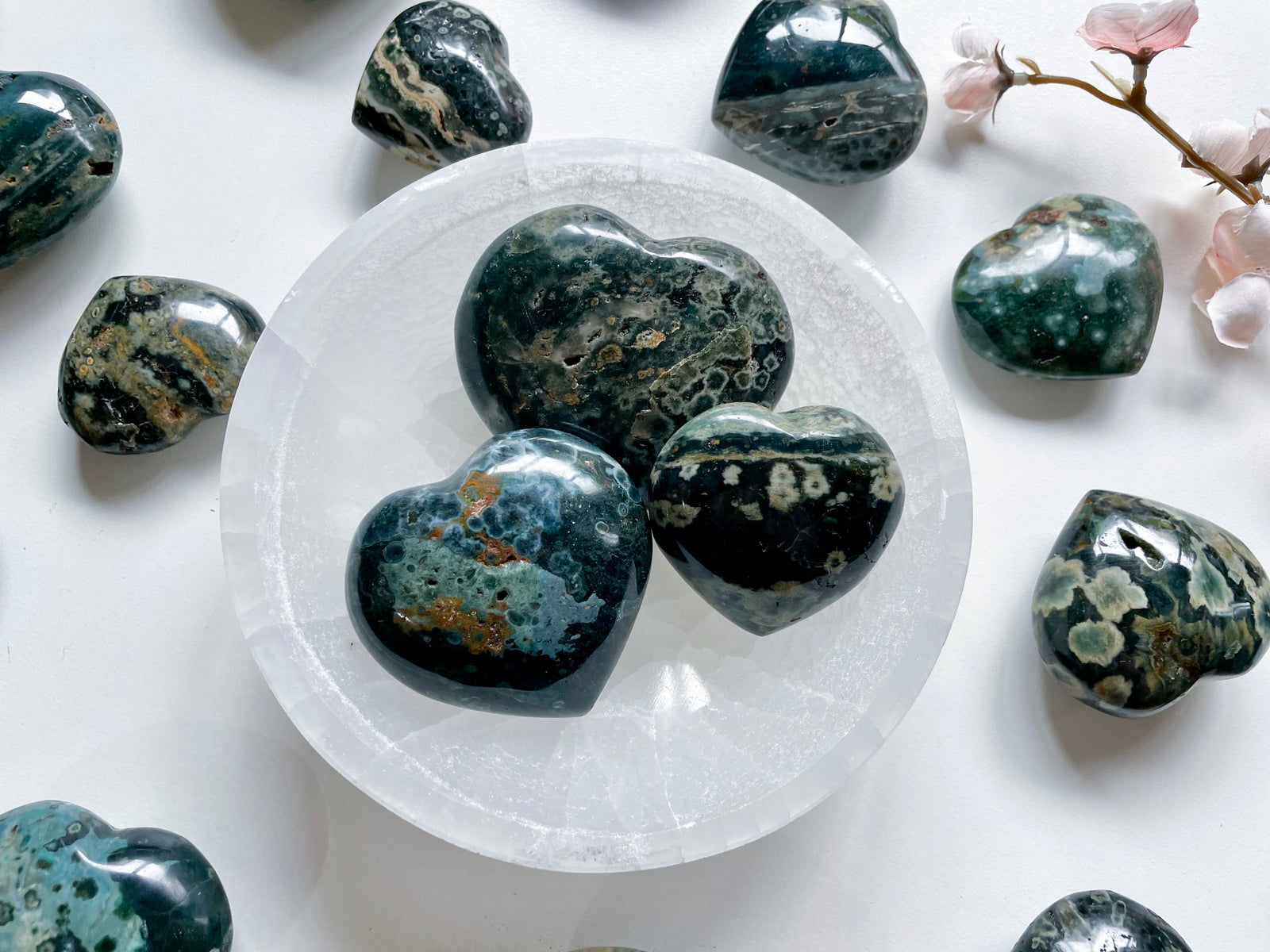Deep Green Ocean Jasper Heart || Madagascar