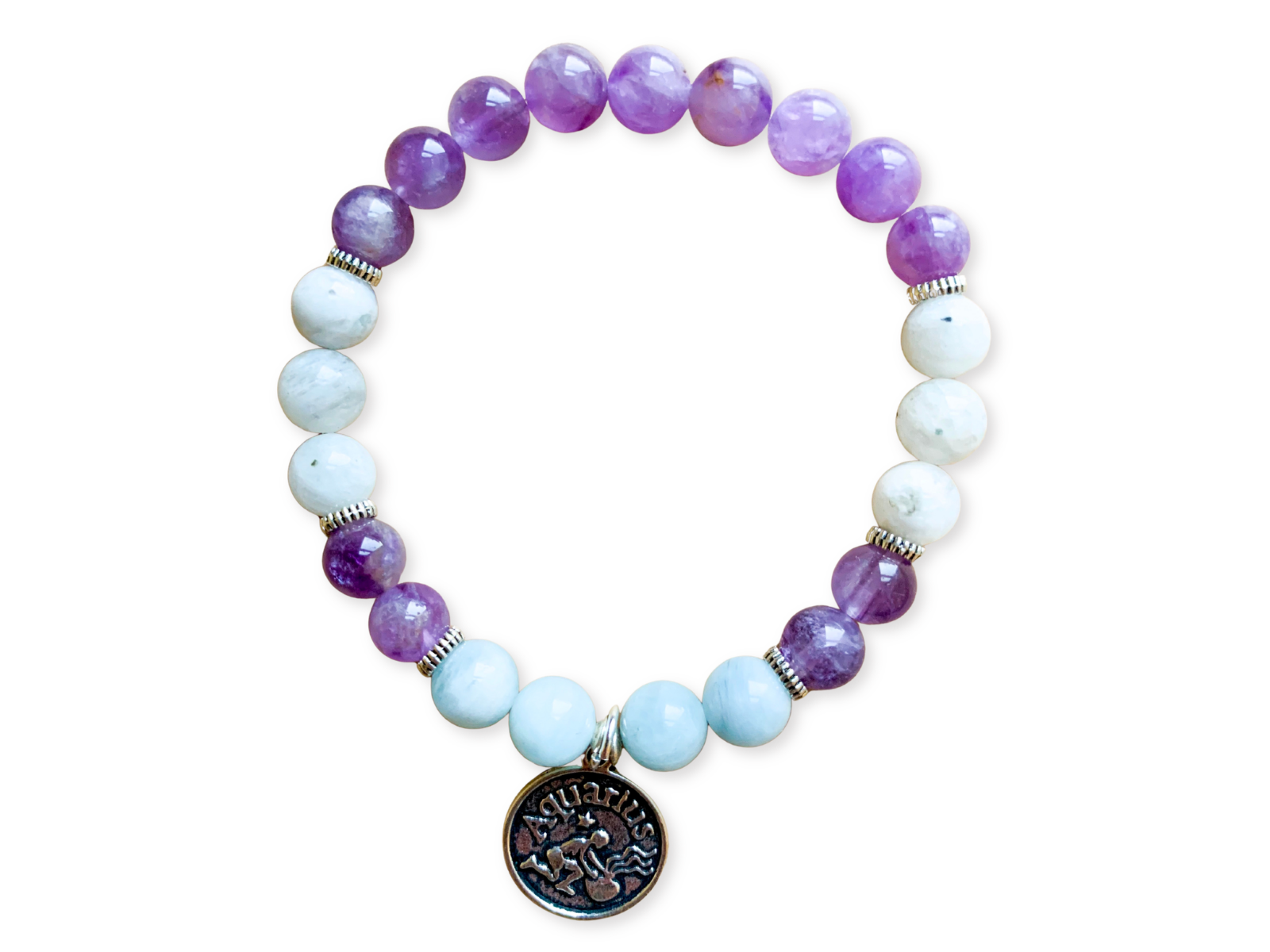 AQUARIUS Amethyst, Moonstone, Aquamarine Beaded Bracelet || Reiki Infused