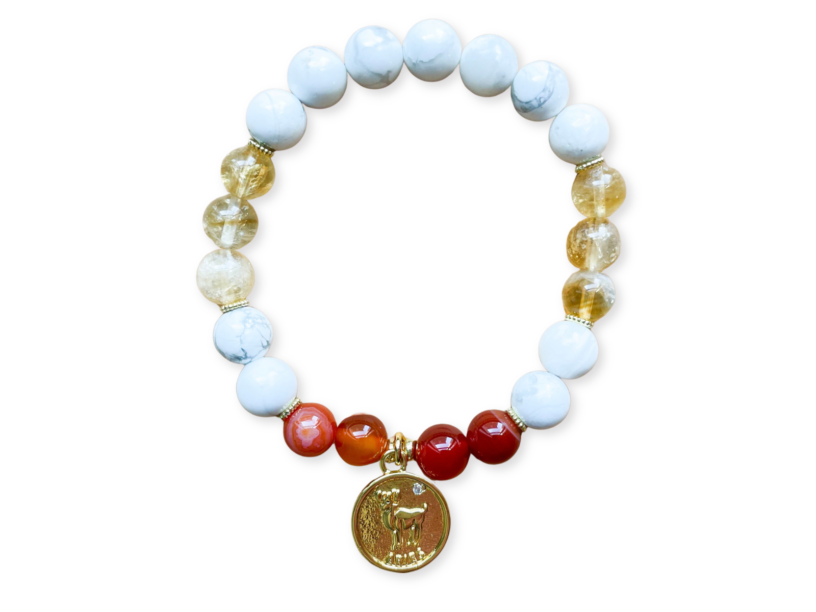 ARIES GOLD EDITION Howlite, Citrine, Carnelian Beaded Bracelet || Reiki Infused