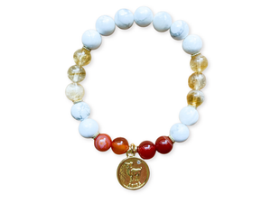 ARIES GOLD EDITION Howlite, Citrine, Carnelian Beaded Bracelet || Reiki Infused
