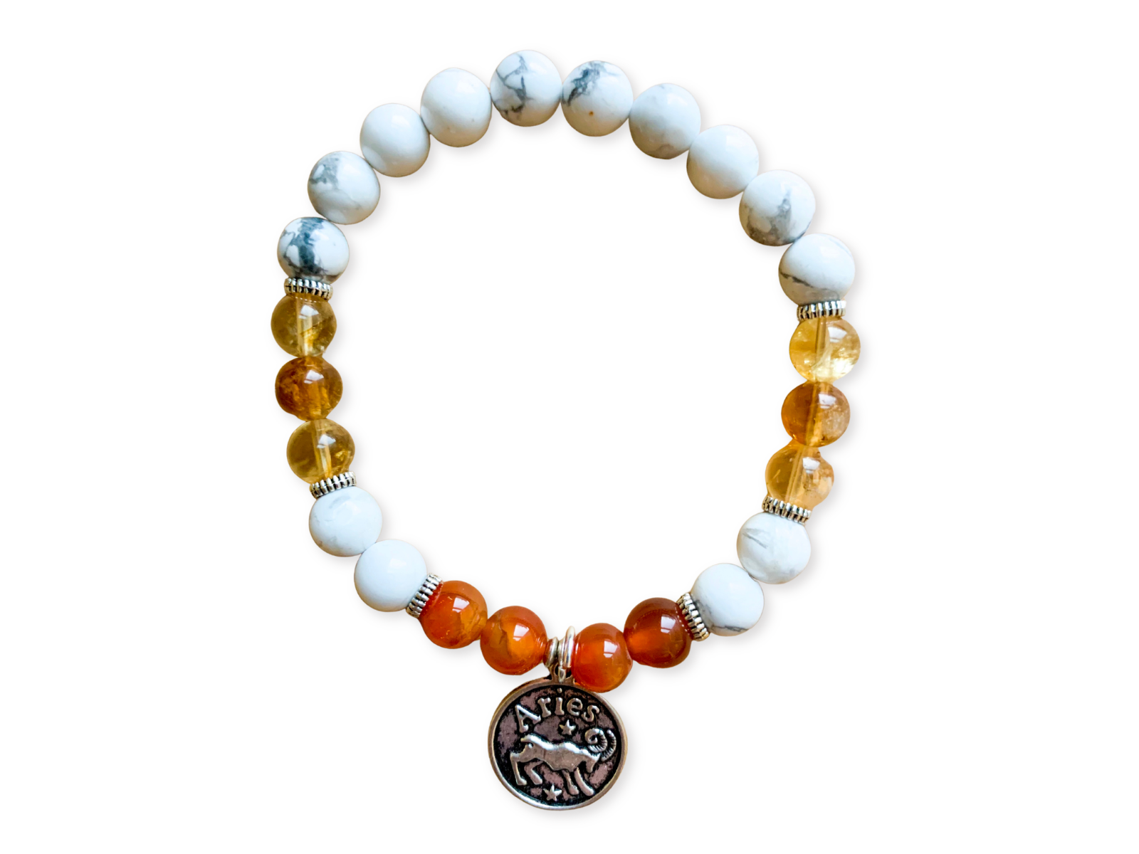 ARIES Howlite, Citrine, Carnelian Beaded Bracelet || Reiki Infused