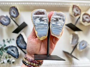 Agate Geode Wings on Black Metal Stand