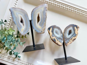 Agate Geode Wings on Black Metal Stand