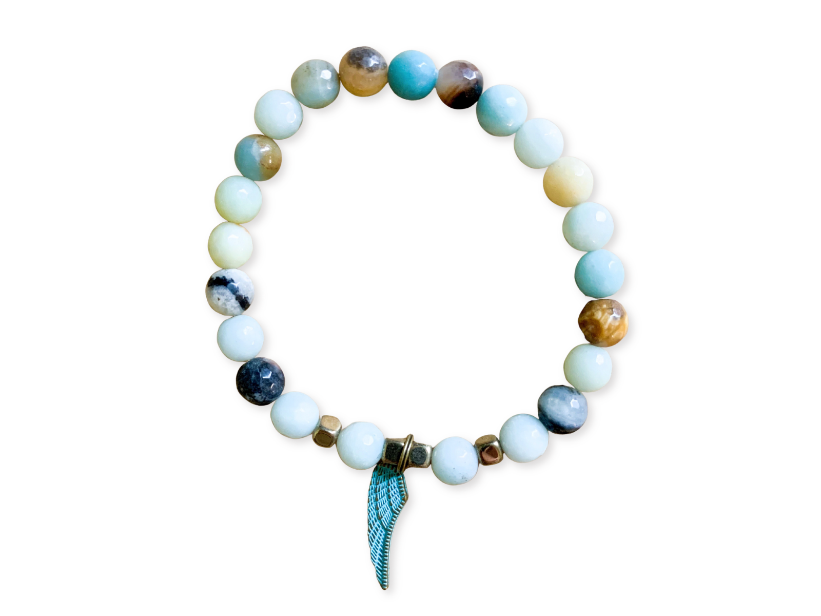 Amazonite & Angel Wing Beaded Bracelet || Reiki Infused