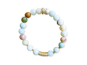 Amazonite & Rhinestone Beaded Bracelet || Reiki Infused