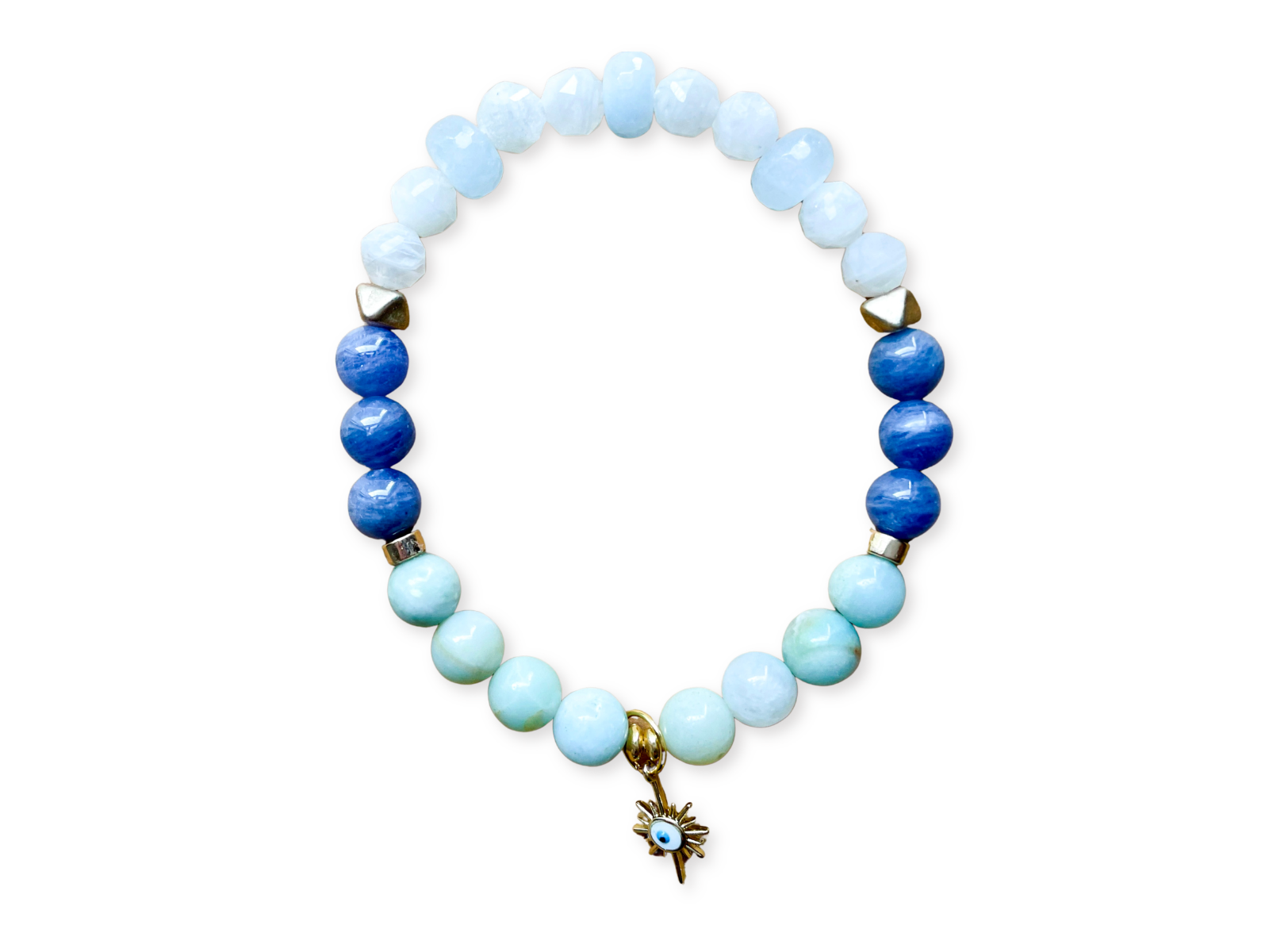 Amazonite, Tanzanite, Moonstone & Aquamarine Evil Eye Beaded Bracelet