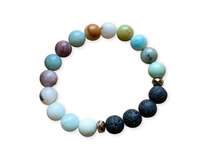 Amazonite and Lava 10 mm Natural Crystal Boho Bracelet || Reiki Infused