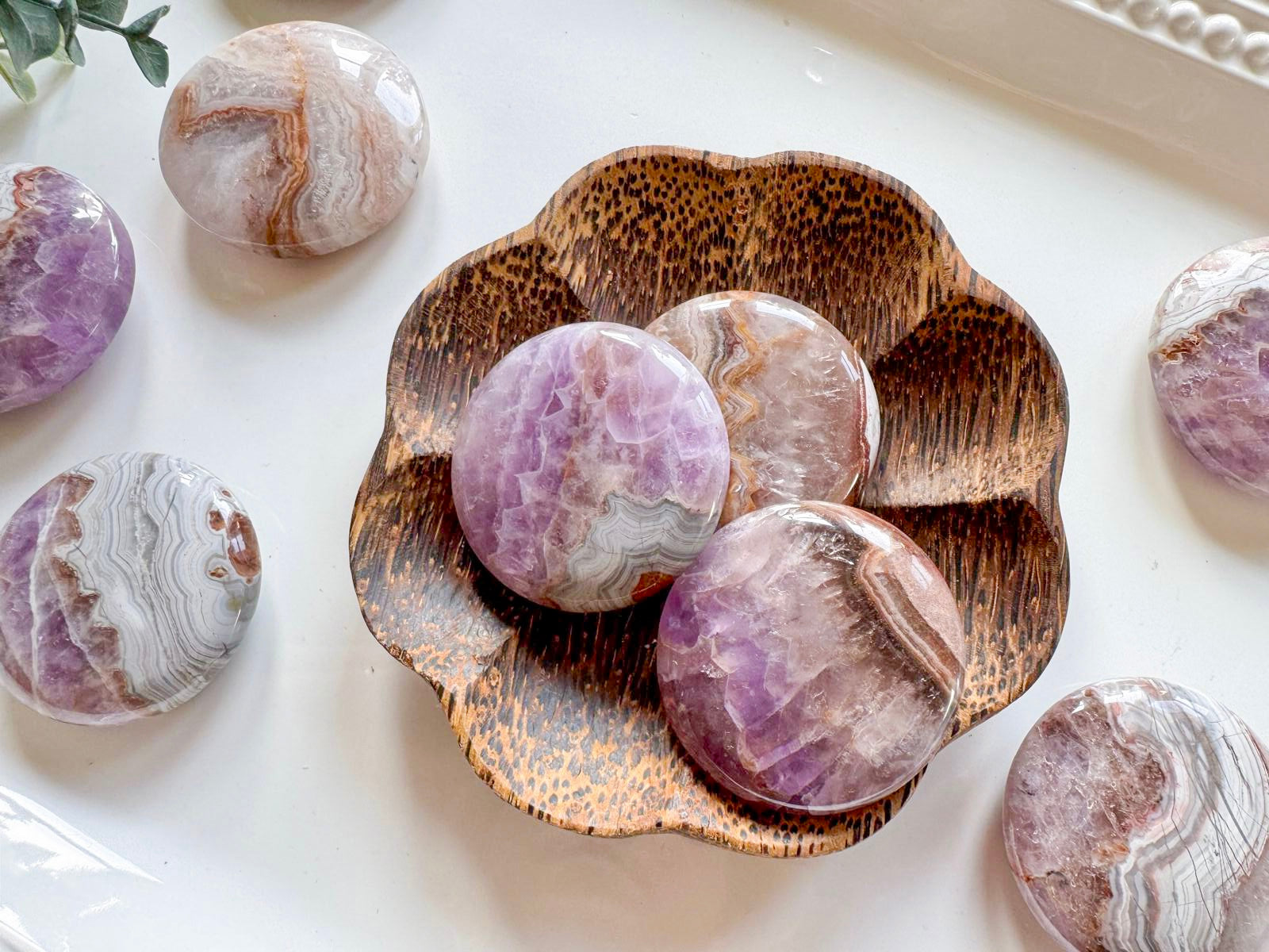 Amethyst & Agate Round Polished Palm Stone