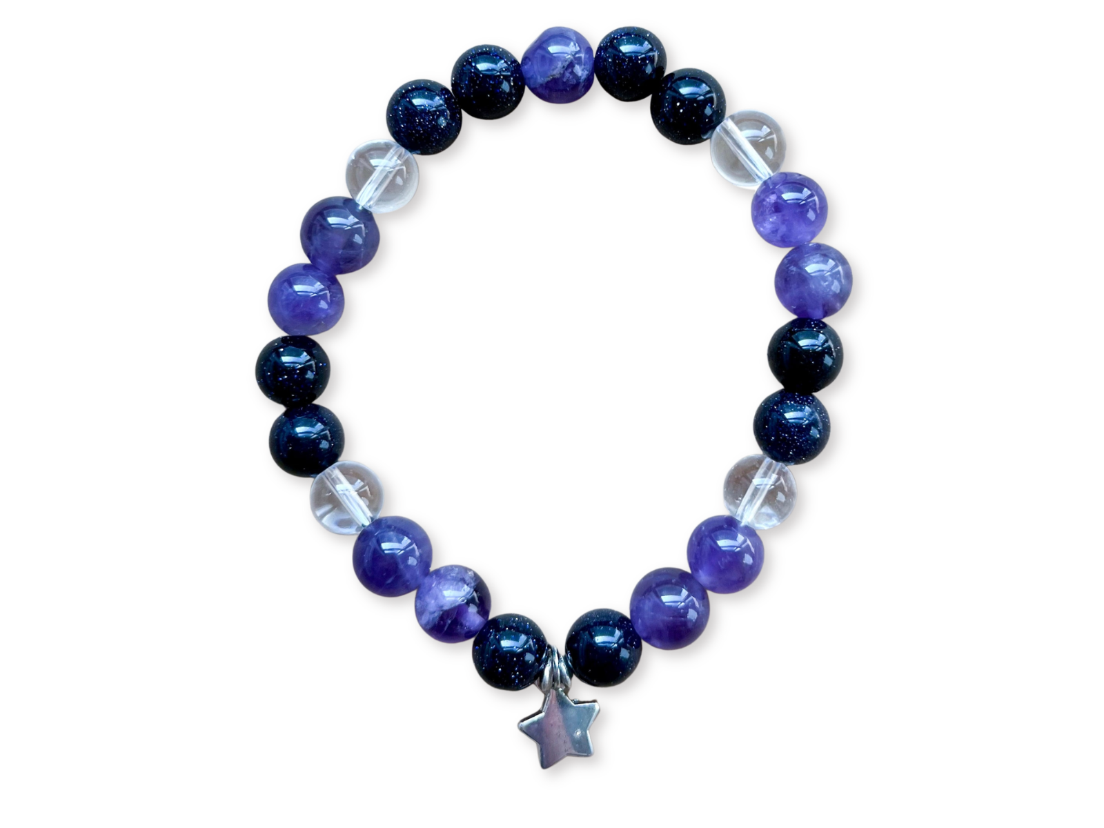 Amethyst, Blue Sandstone & Clear Quartz Beaded Bracelet || Reiki Infused