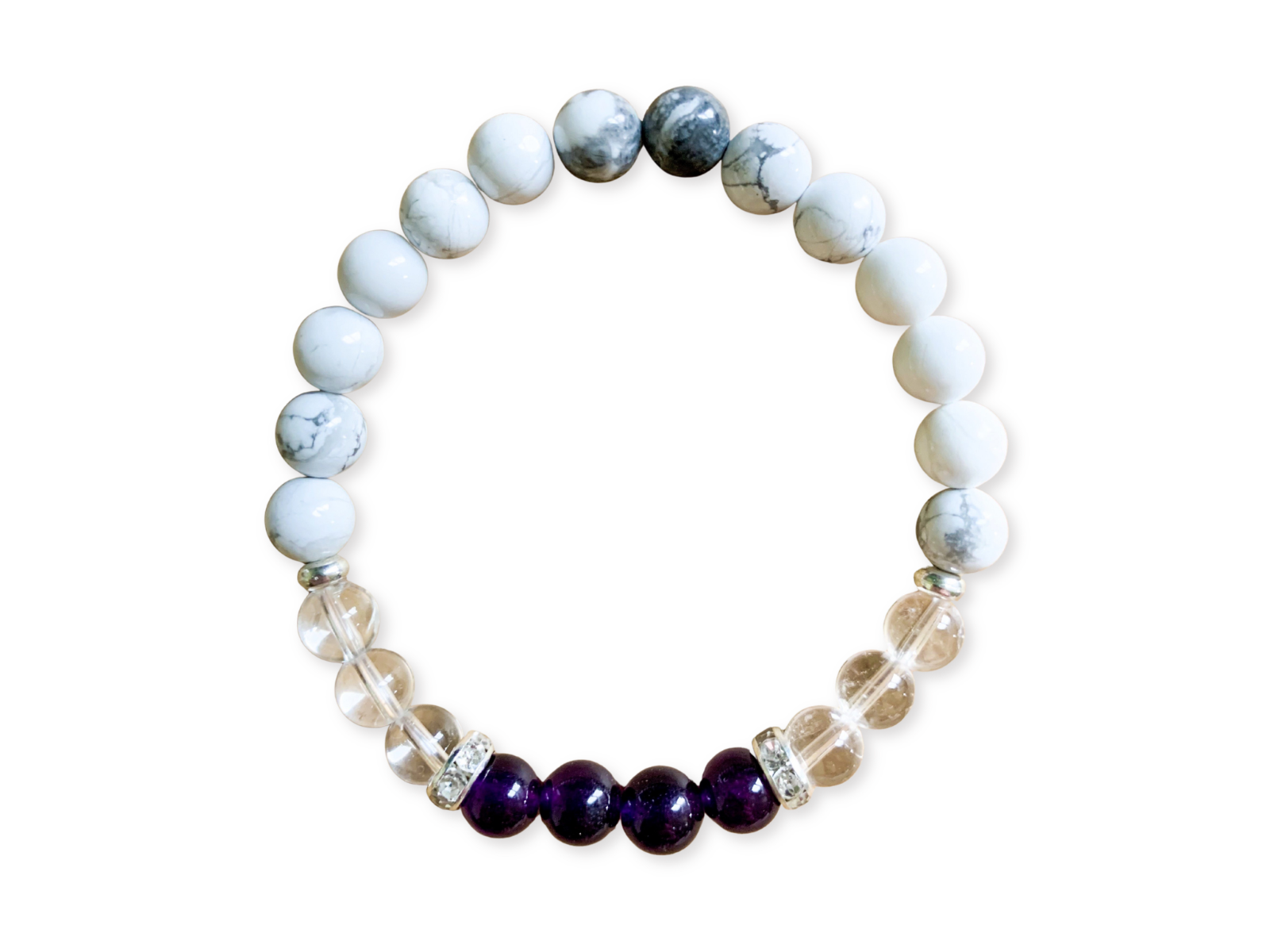 Amethyst, Howlite, & Clear Quartz Beaded Bracelet || Reiki Infused