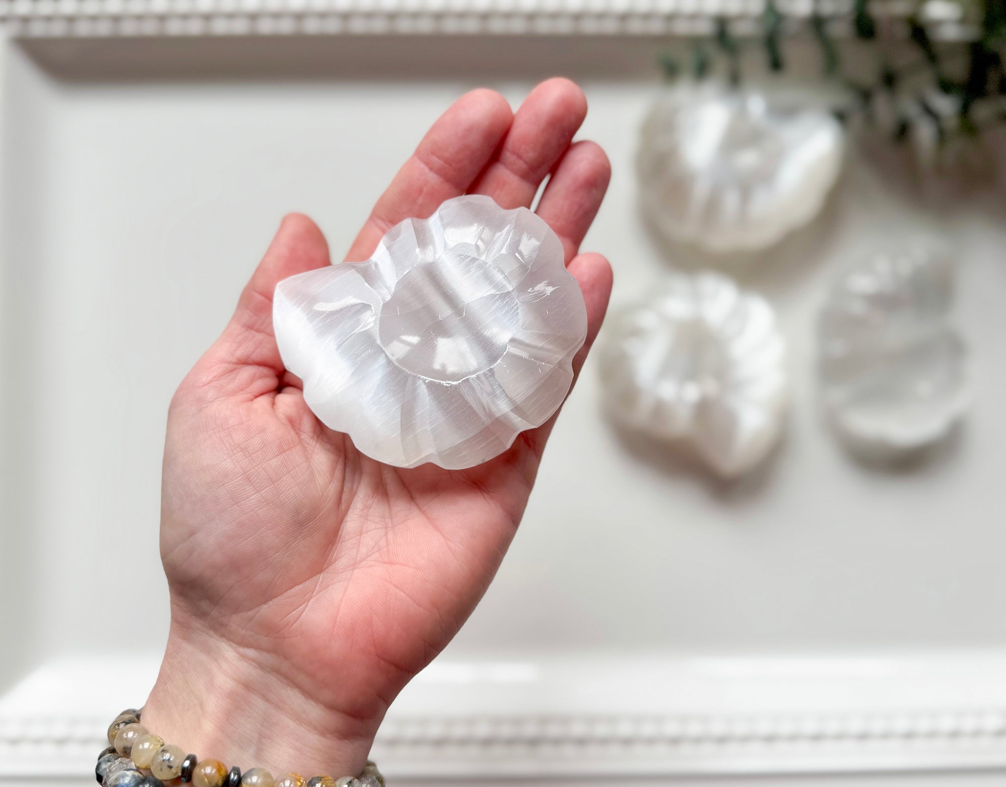Ammonite Spiral Selenite Sphere Stand
