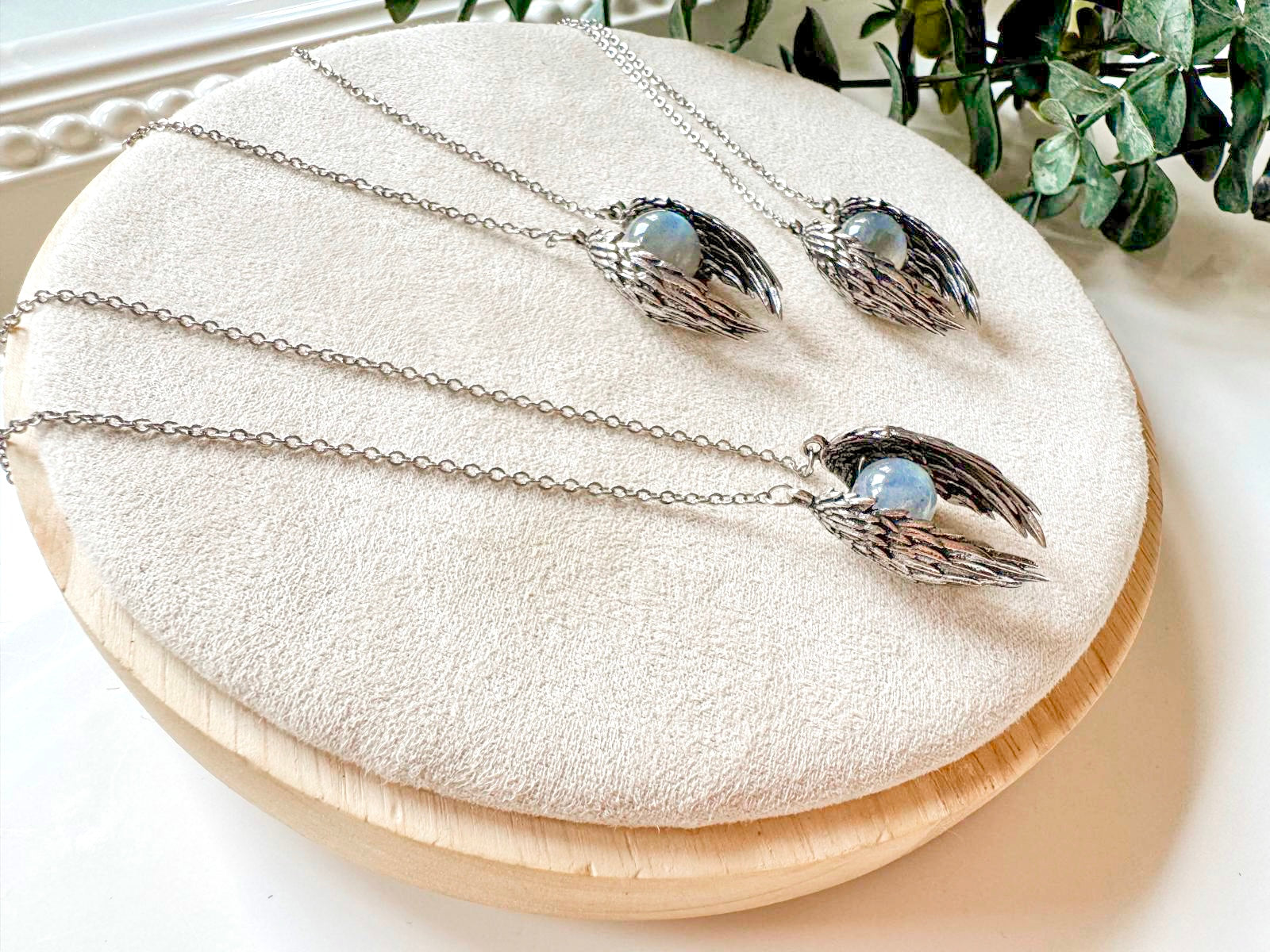 Angel Wing Labradorite Orb Necklace || White Copper