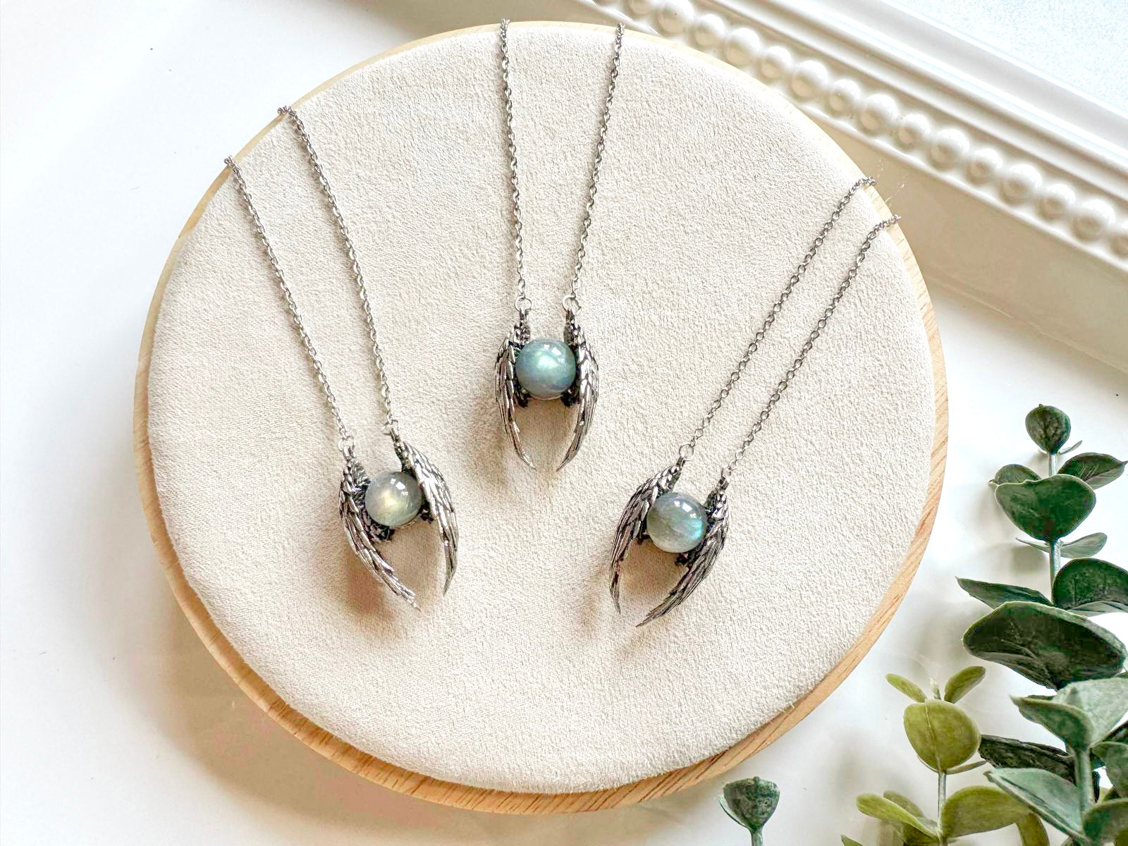Angel Wing Labradorite Orb Necklace || White Copper