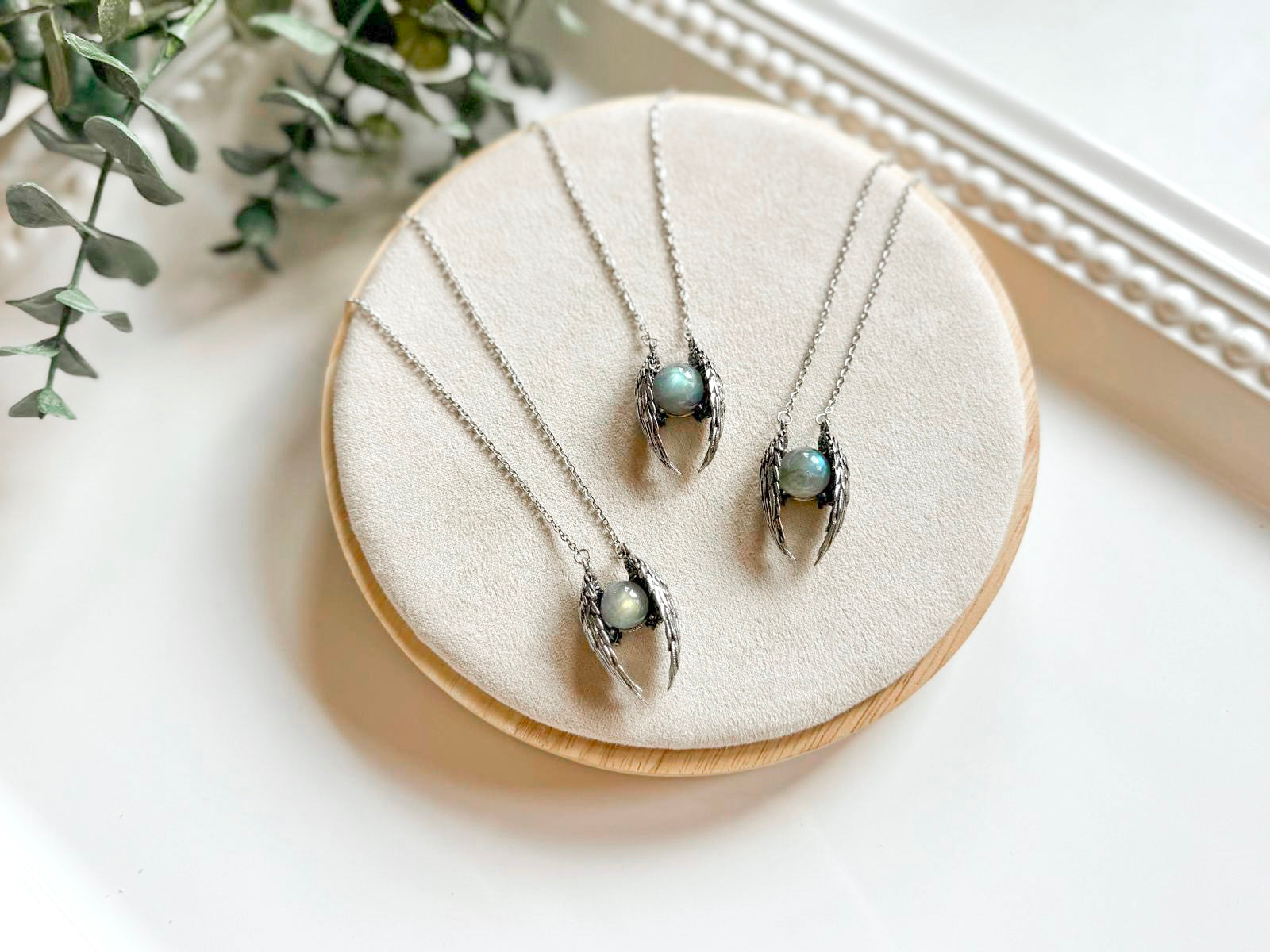 Angel Wing Labradorite Orb Necklace || White Copper
