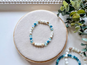 Apatite Aura Quartz Mother of Pearl Puka Shell Design - Summer Serenity Beaded Bracelet || Reiki Infused Stack 