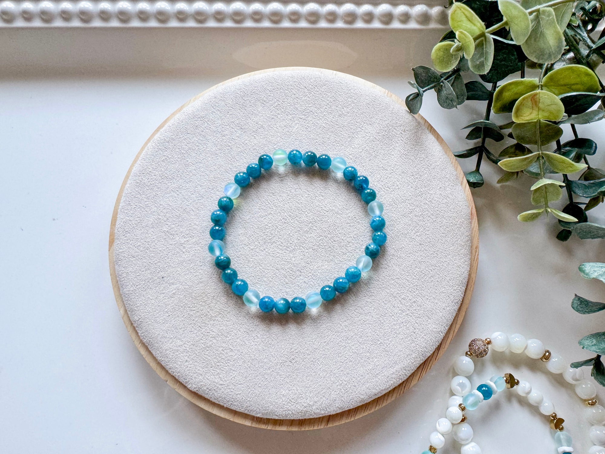 Apatite and Aura Quartz Design - Summer Serenity Beaded Bracelet || Reiki Infused Stack