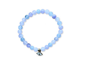 Aquamarine, Cave Amethyst & Rose Quartz Evil Eye Beaded Bracelet || Reiki Infused