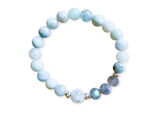 Aquamarine, Labradorite & Moonstone Faceted Bracelet || Reiki Infused