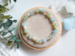 Aquamarine, New Jade, Aura Quartz, and Mother of Pearl Bracelet || Reiki Infused