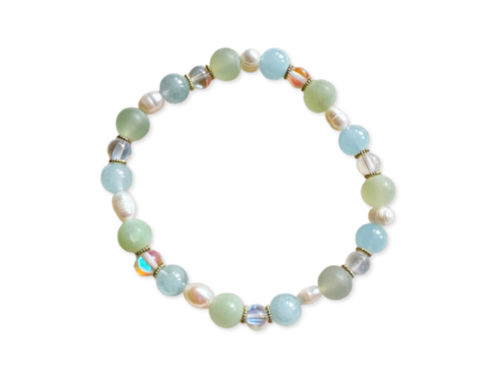 Aquamarine, New Jade, Aura Quartz, and Mother of Pearl Bracelet || Reiki Infused
