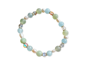 Aquamarine, New Jade, Aura Quartz, and Mother of Pearl Bracelet || Reiki Infused
