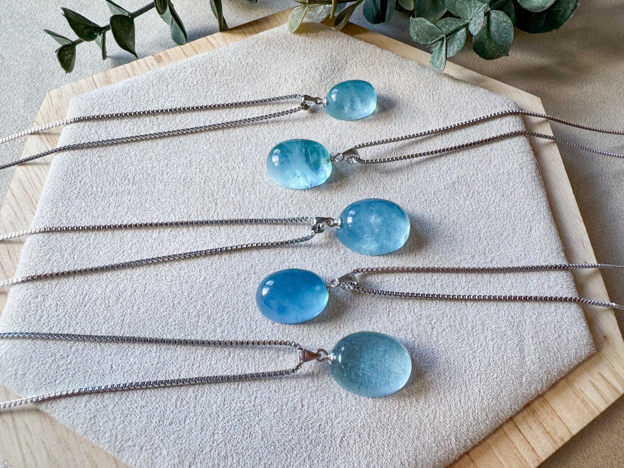 Aquamarine Oval Drop Sterling Necklace