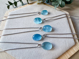 Aquamarine Oval Drop Sterling Necklace