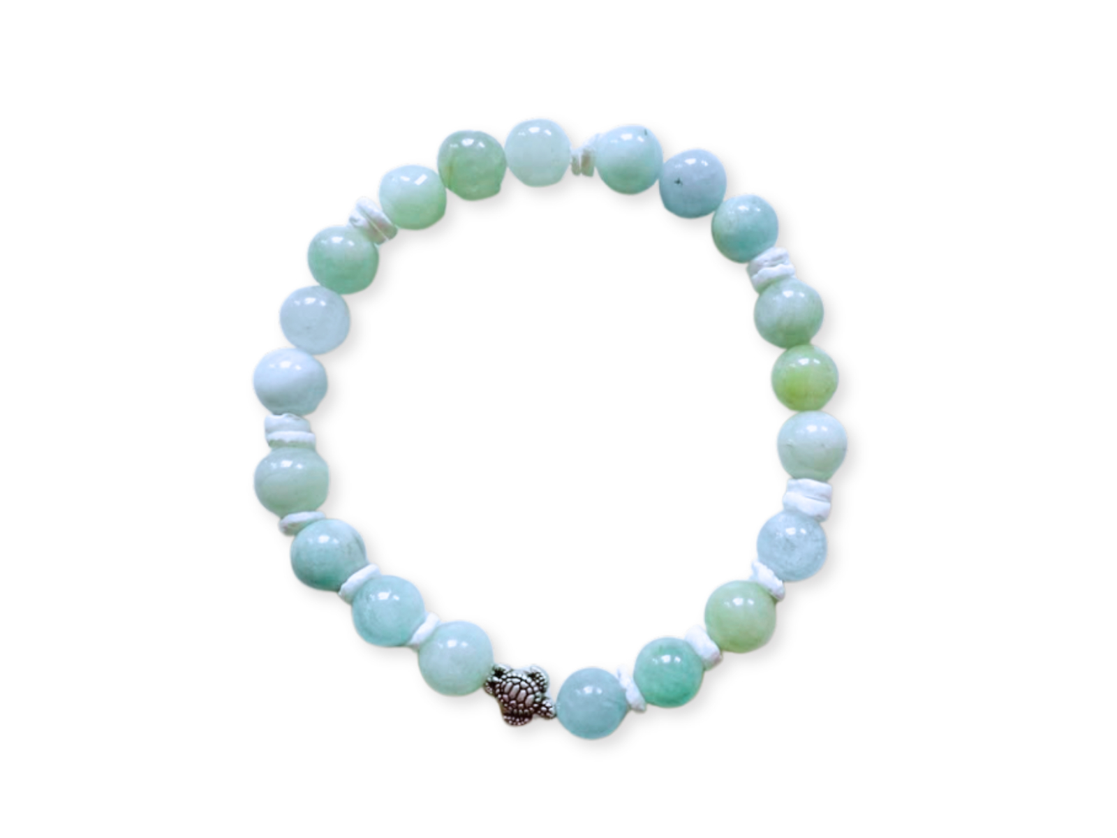 Aquamarine and Puka Shell Beaded Bracelet || Reiki Infused