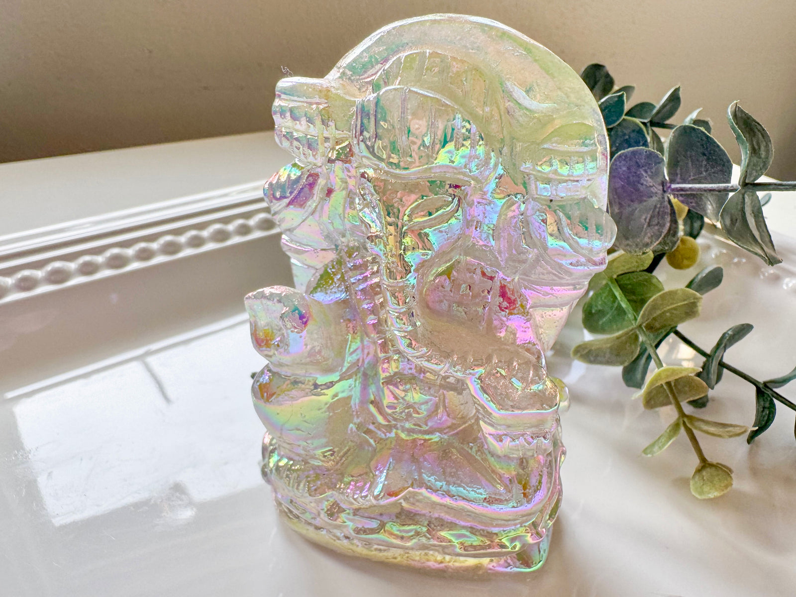 Aura Quartz Ganesha Carving - Smoky Aura