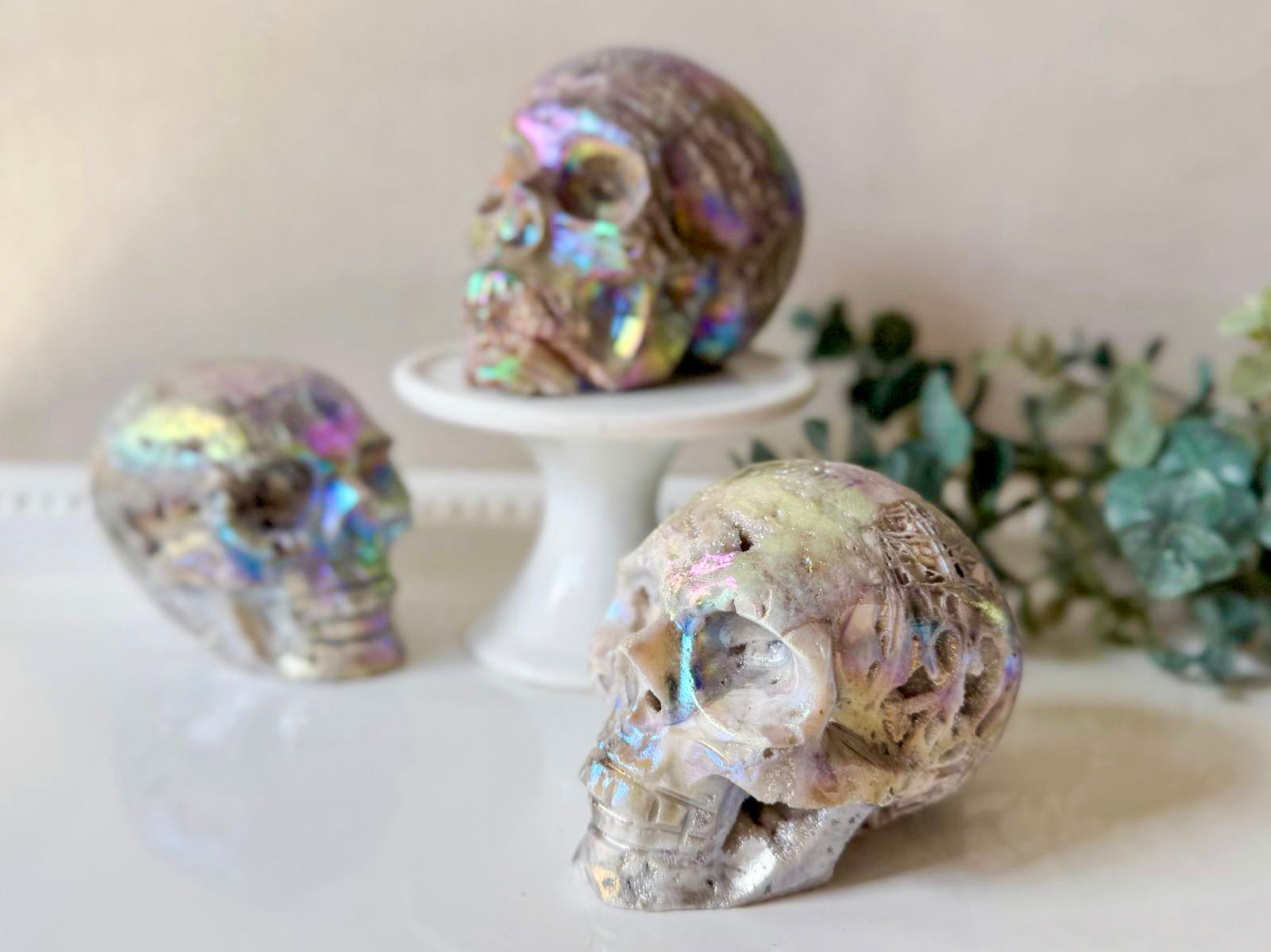 Aura Sphalerite Druzy Skull Carving