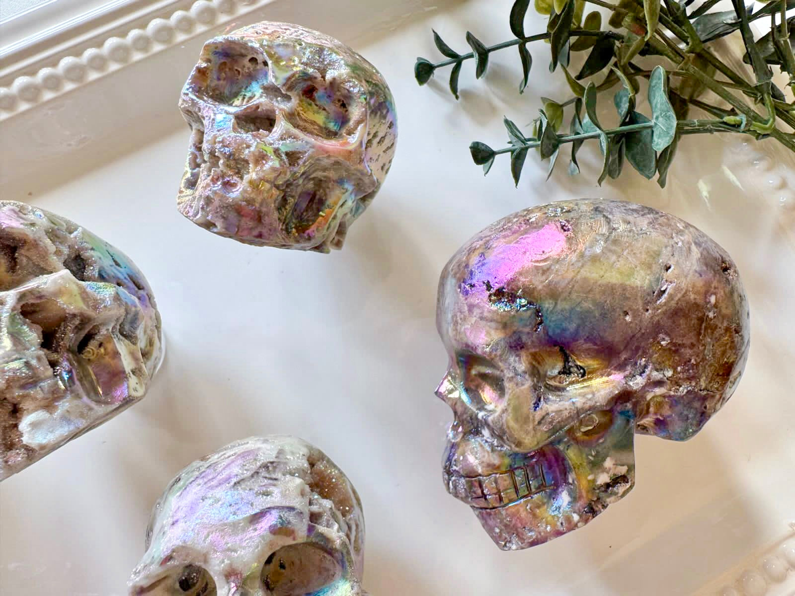 Aura Sphalerite Druzy Skull Carving