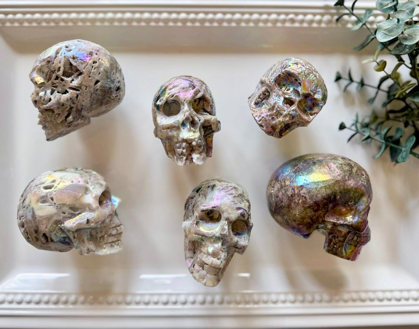 Aura Sphalerite Druzy Skull Carving