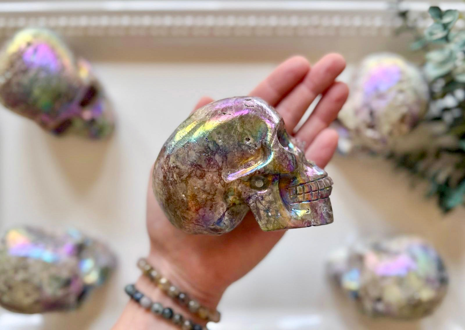 Aura Sphalerite Druzy Skull Carving