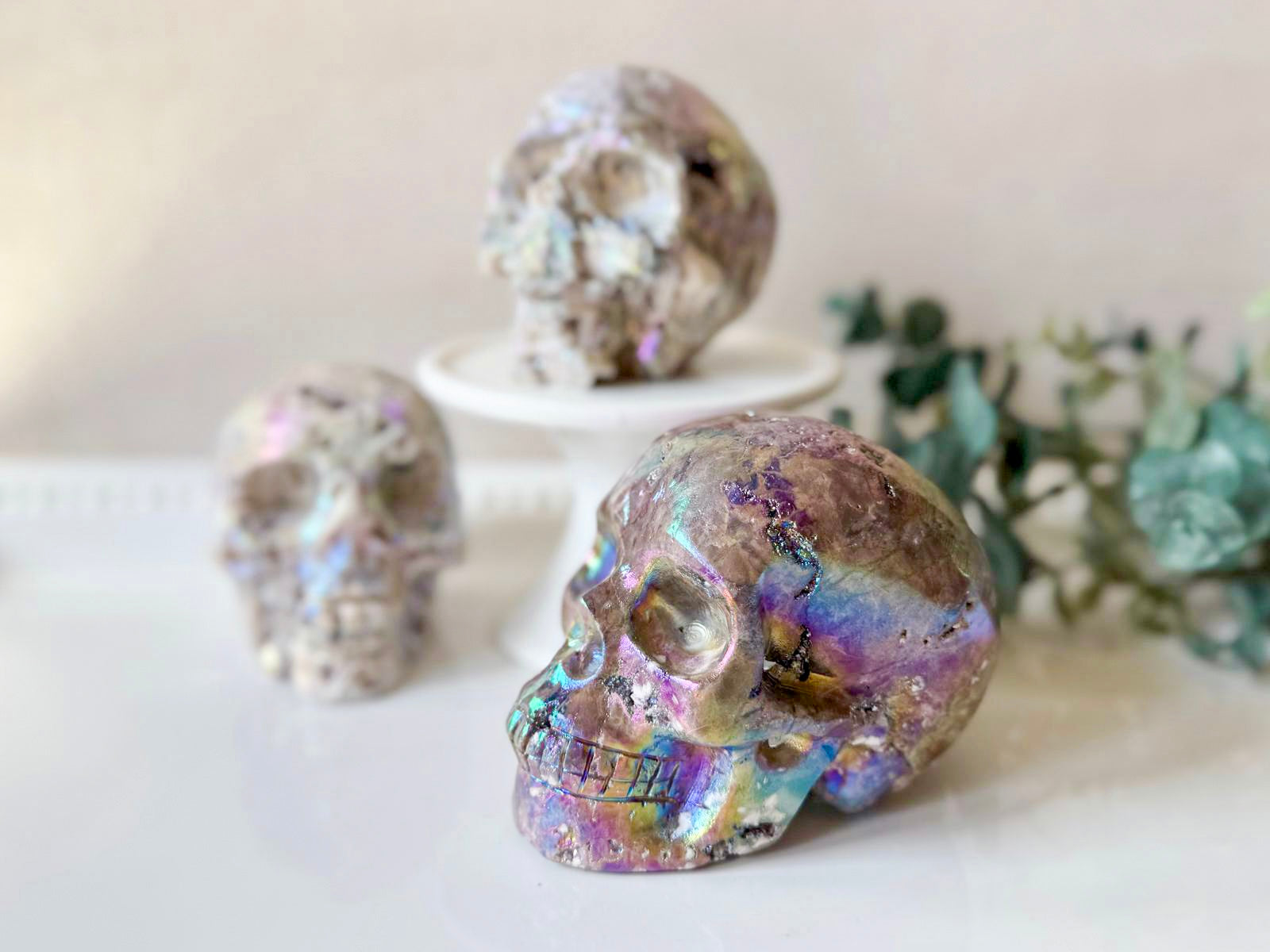 Aura Sphalerite Druzy Skull Carving