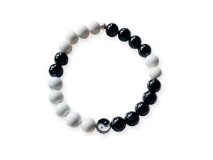 Balance & Harmony || Howlite and Black Tourmaline Yin Yang Beaded Bracelet || Reiki Infused
