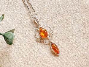 Baltic Amber Lotus Necklace Sterling Collection