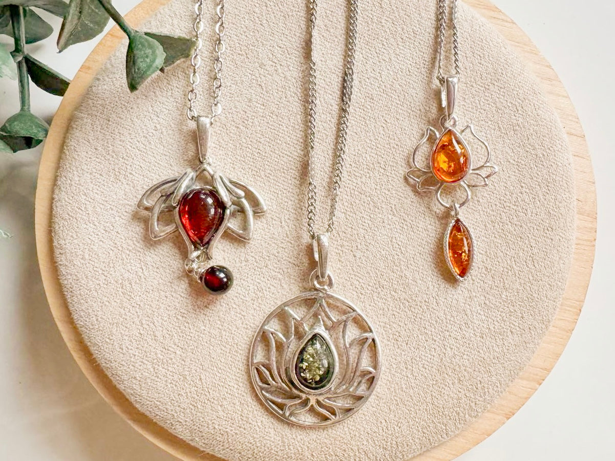 Baltic Amber Lotus Necklace Sterling Collection